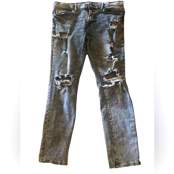 PacSun Stacked Skinny Fit Ripped Light Indigo Black Jeans  Size W32/…Normcore - Picture 2 of 14